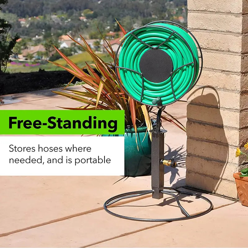 Yard Butler Free Standing Swivel Hose Reel – Water Hose Caddy For Yard or Garden – Outdoor Garden Hose Accessories, Water Hose Reel Rotate 360 Degree, Freestanding Metal Outdoor Water Pipe Stand
