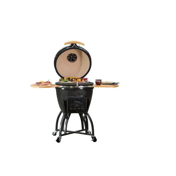 Kamado S-Series 22″ Ceramic Charcoal Grill – Black Kamado with Cart, Side Shelves, Dual Grates, and Ash Drawer