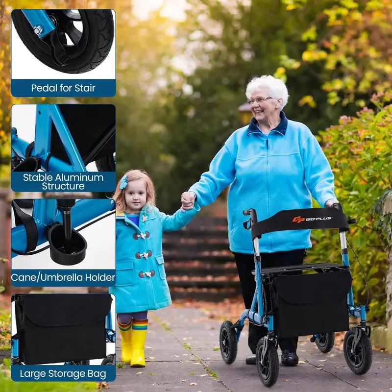 Rollator Walker with Seat, Backrest, and Brakes for Seniors