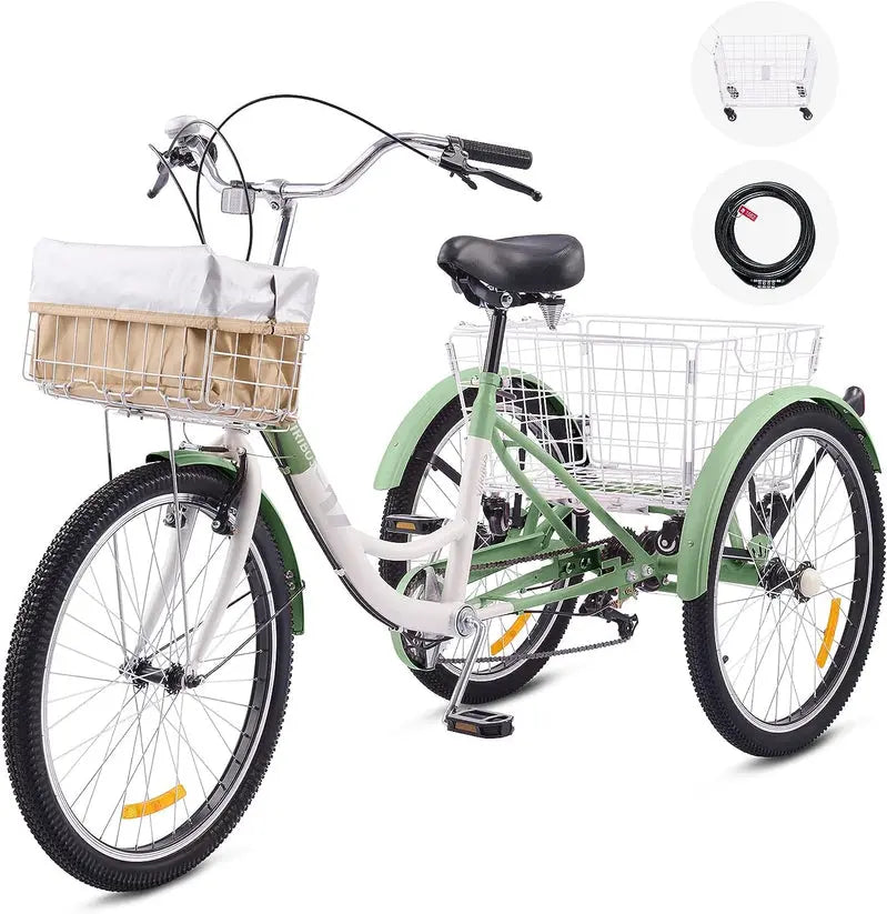 Viribus 7-Speed Adult Tricycle – 24-Inch Wheels, Front Basket, and Comfortable Upright Design