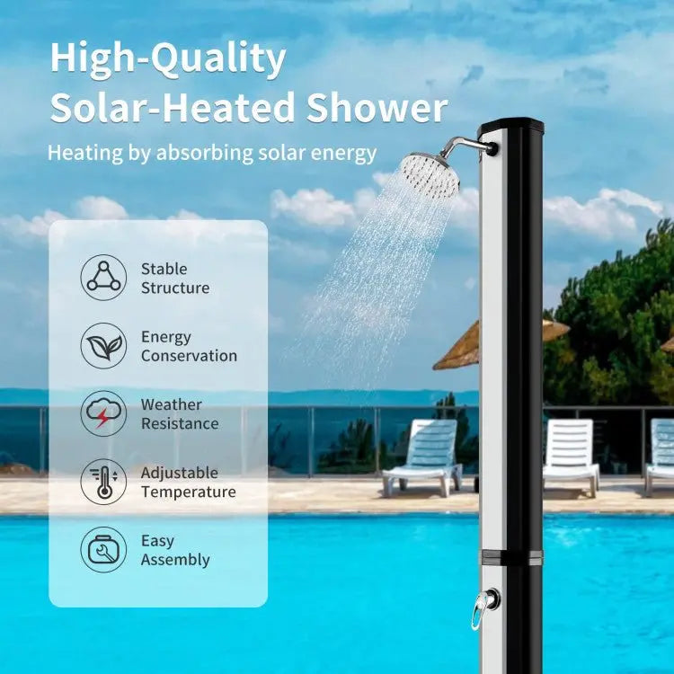 Solar-Heated Freestanding Outdoor Shower: 7.2FT Height, Built-in Foot Wash & Eco-Friendly Design