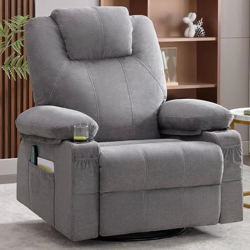 Large Swivel Rocking Recliner Sofa – Single-Seat Heated & Massaging Lounge Chair