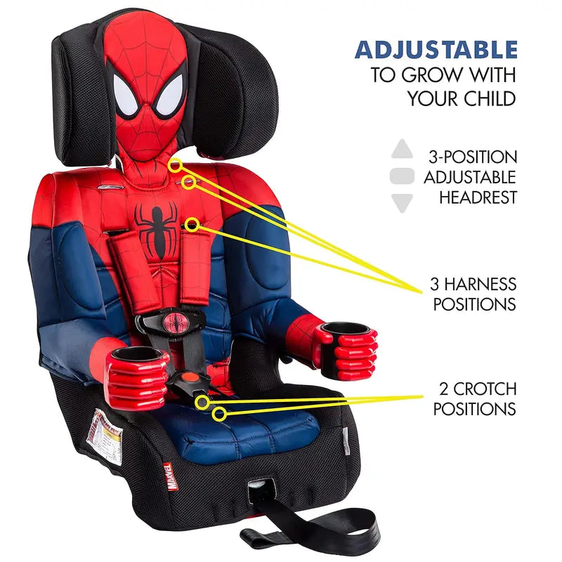 KidsEmbrace Marvel Spider-Man 2-in-1 Booster Car Seat, 5-Point LATCH Harness, 22-100 lbs, Adjustable Headrest, Cup Holders