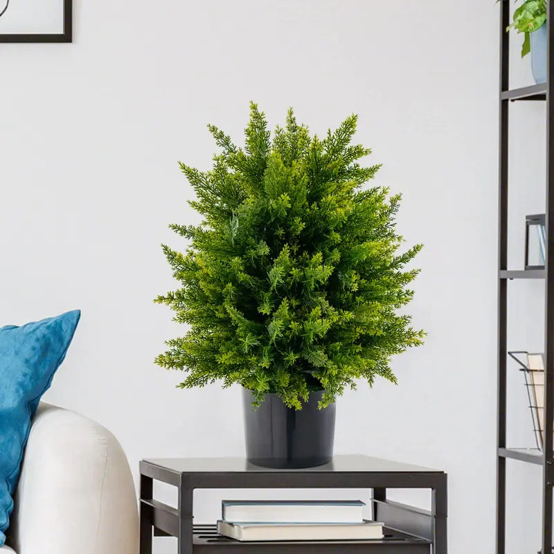 Set of Two 21.5-Inch Faux Potted Shrubs – Realistic Artificial Indoor/Outdoor Plants