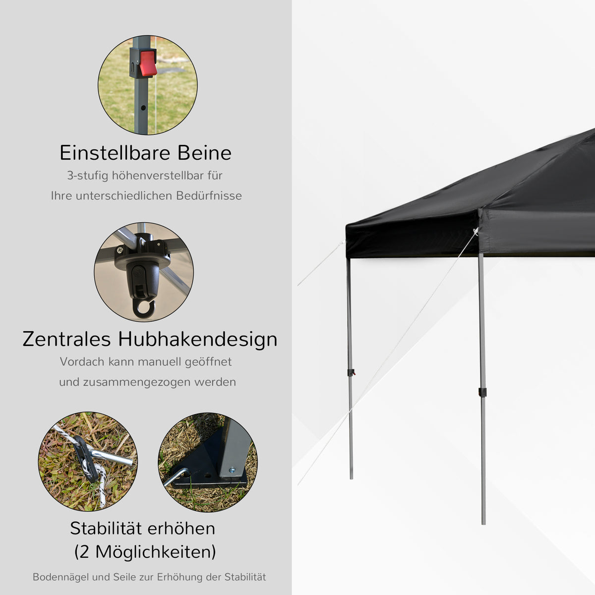 Outsunny Pavillon ca. 3x3m, wasserdicht Stabil Winterfest Pop-up Faltpavillon, UV Schutz, Faltbar Partyzelt, Gartenzelt mit Tasche, Gartenpavillon für Camping Garten, Schwarz