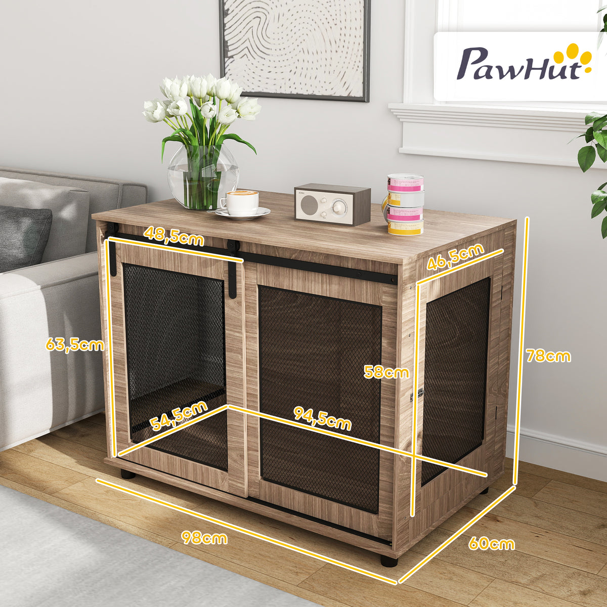 PawHut Hundebox, Transportbox für Hunde, Rückzugsbox für Haustiere, verschließbare Türen, 98 x 60 x 78 cm, Hellbraun