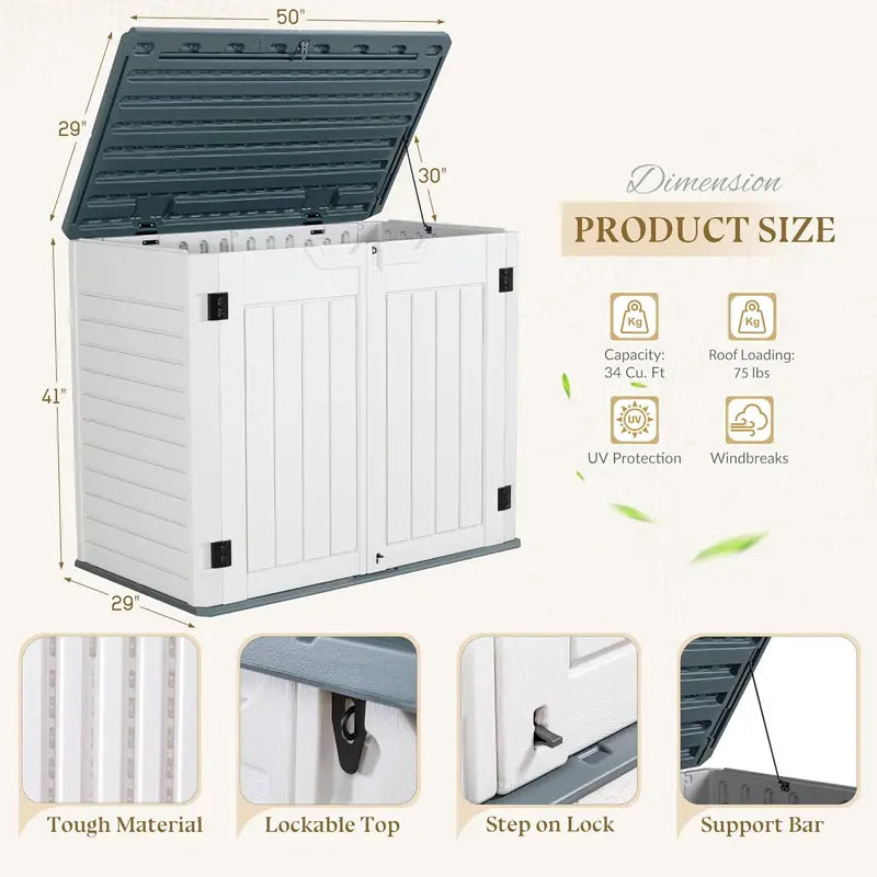 Weatherproof Horizontal Resin Outdoor Storage Shed for Tools and Garden Gear