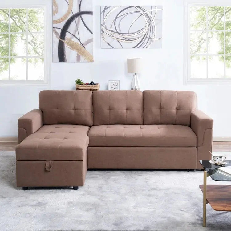 Reversible L-Shaped Sectional – Pull-Out Sleeper, Hidden Chaise Storage & Reinforced Legs