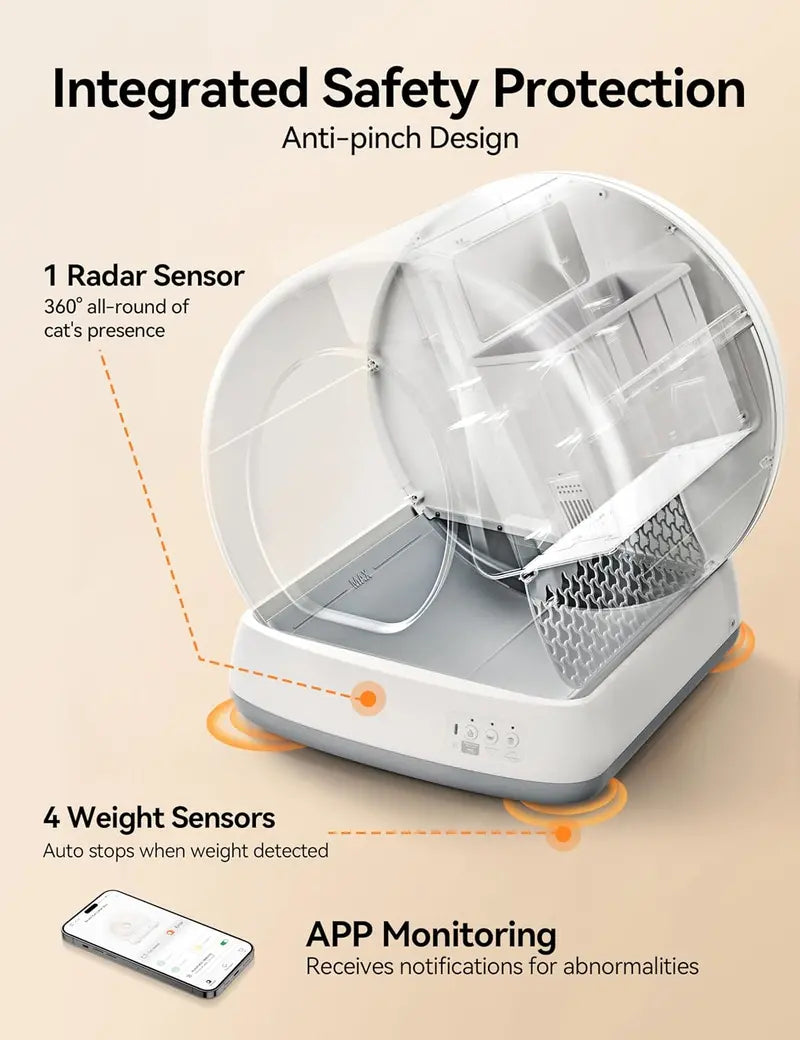 Smart Self-Cleaning Cat Litter Box — Multi-Cat Safe, Odor-Sealed, APP-Controlled Automatic System