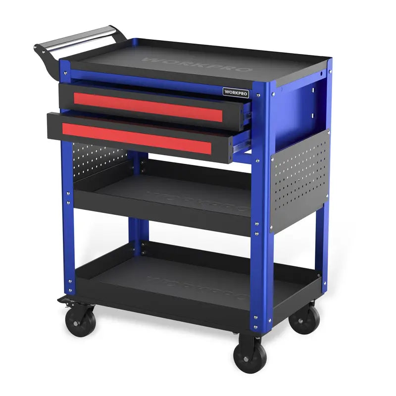 WORKPRO 28-Inch Rolling Tool Cart – Dual-Drawer Industrial Storage with Locking Wheels