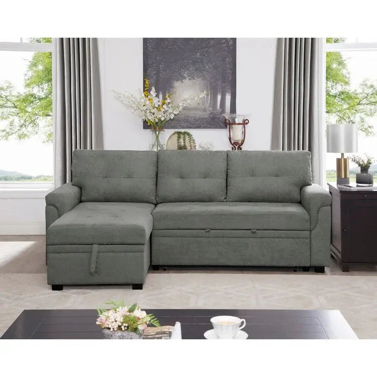 Reversible Sectional Sofa with Sleeper Function, Hidden Storage Chaise, and Reinforced Legs