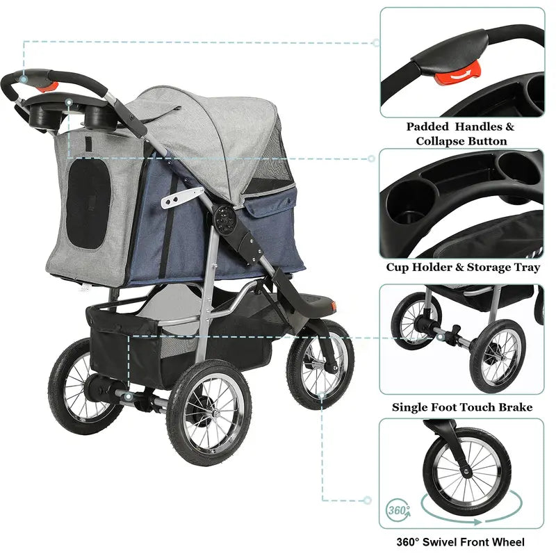 VIAGDO Heavy-Duty Pet Stroller for Small to Medium Dogs and Cats
