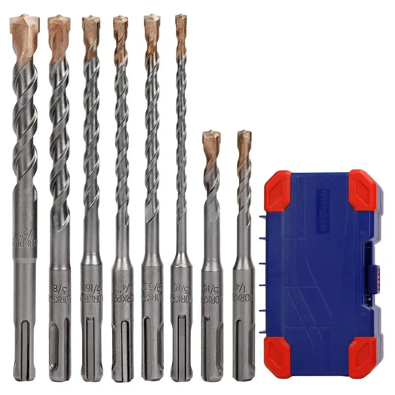 WORKPRO SDS-Plus Carbide Drill Bit Set (8 pcs) for Concrete, Brick & Stone – Includes Protective Case
