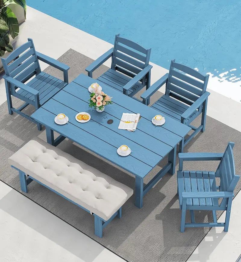 SERWALL HDPE 7-Piece Outdoor Dining Set — All-Weather Aluminum Frame Dining Table and Chair Collection