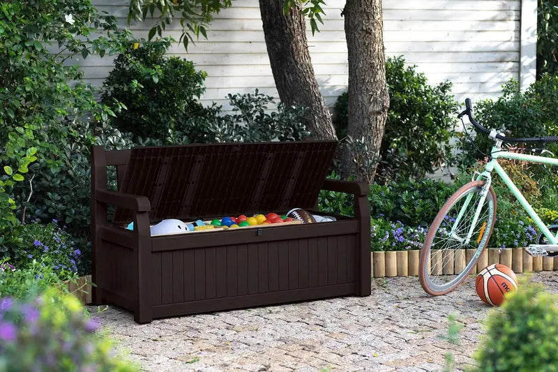 Keter Solana 70-Gallon Outdoor Storage Bench – Weather-Resistant Deck Box for Patio & Garden Gear
