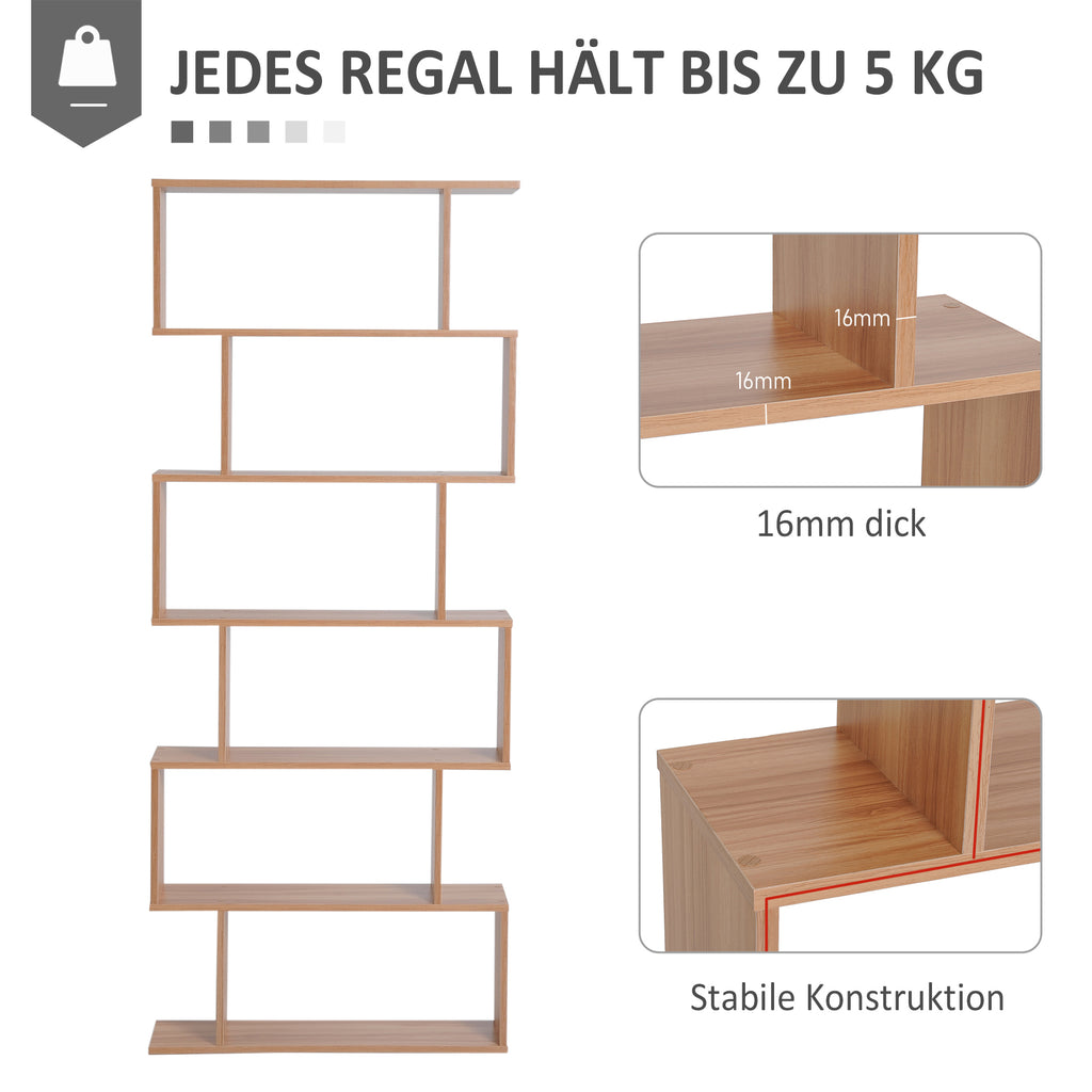 HOMCOM Bücherregal Wandregal Raumteiler mit 6 Fächern Standregal Aktenregal Ahorn L80 x B23 x H192 cm