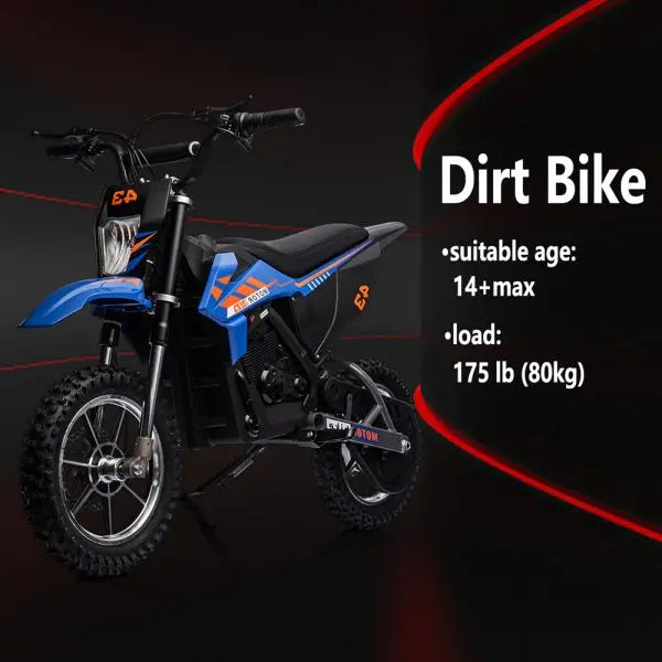 Youth 36V Electric Off-Road Bike – 350W Brushless Motor, 175 lb Capacity, Blue Finish