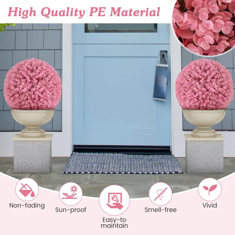 Set of Two 17.5-Inch Outdoor Artificial Topiary Balls – Pink Eucalyptus Faux Greenery