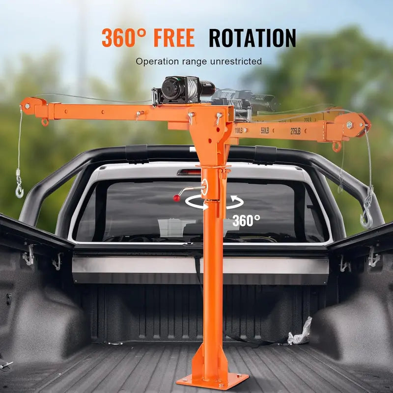 VEVOR 1100 lbs Electric Truck Crane, 360° Swivel, Adjustable Boom, Heavy-Duty Steel, Ideal for Construction & Factory
