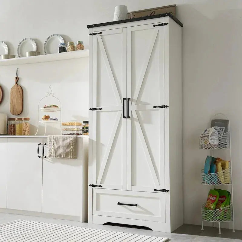 Rustic Farmhouse Pantry Cabinet with Wood Construction for Kitchen Storage