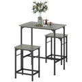 HOMCOM Bartisch Set Bartisch mit Barhocker-Set Esstisch mit 2 Stühlen mit Rutschfestem Fußpolster Grau