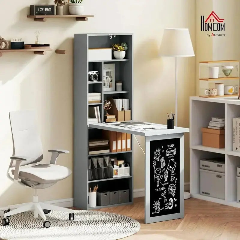 Wall-Mounted Folding Writing Desk – Space-Saving Convertible Workstation with Storage