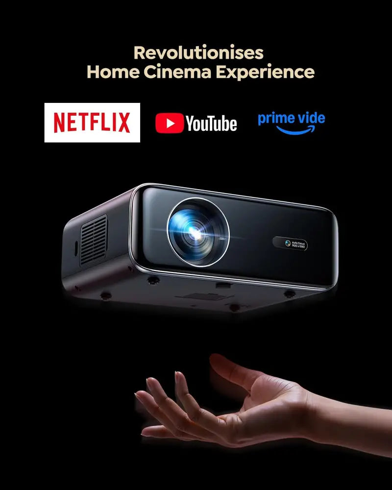 Smart Outdoor 4K Projector with Pre-Installed Apps, Wi-Fi, and Bluetooth Connectivity