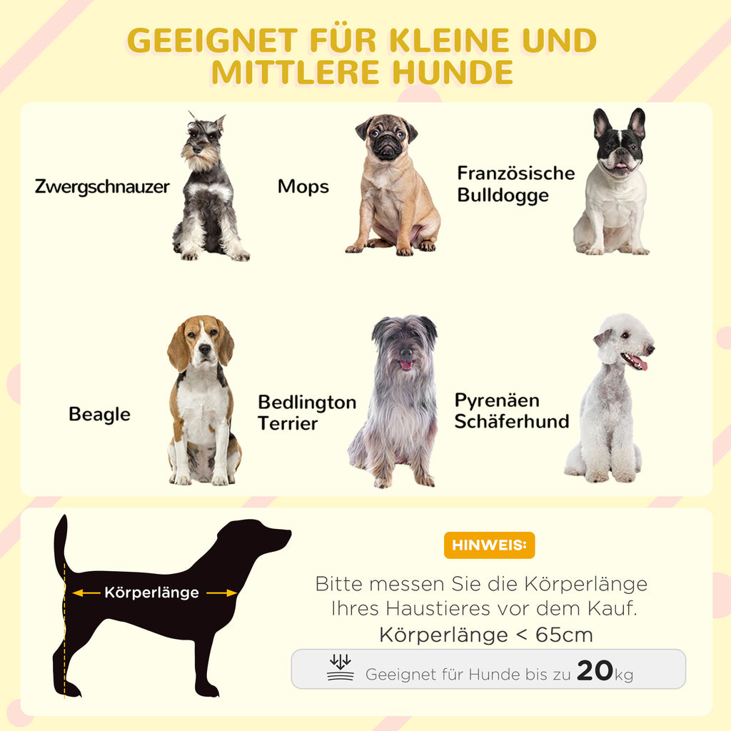 PawHut Hundehütte, Dachterrasse, Treppe, Fenster, Bodenabstand, Naturholz, hellgrau, 121 x 77 x 78cm