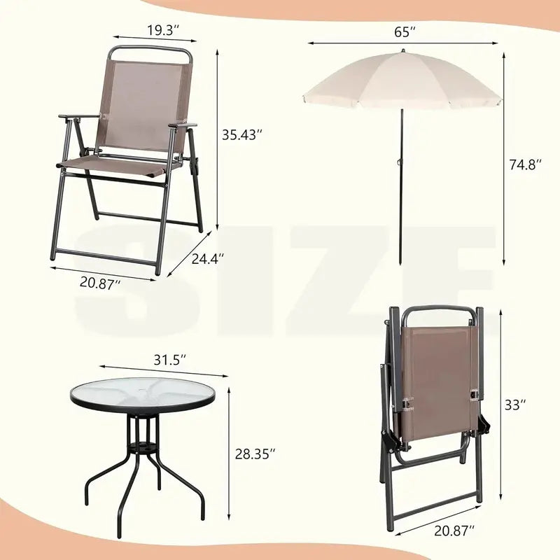 Vongrasig 6-Piece Folding Patio Set – Compact Metal Dining Table & Chairs for Small Outdoor Spaces