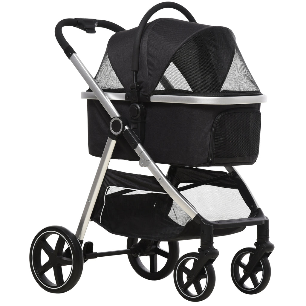 PawHut 2-IN-1 Hundebuggy Tragtasche bis 10kg Kissen klappbar 1 Aufbewahrungskorb 83 cm x 58 cm x 102 cm Schwarz