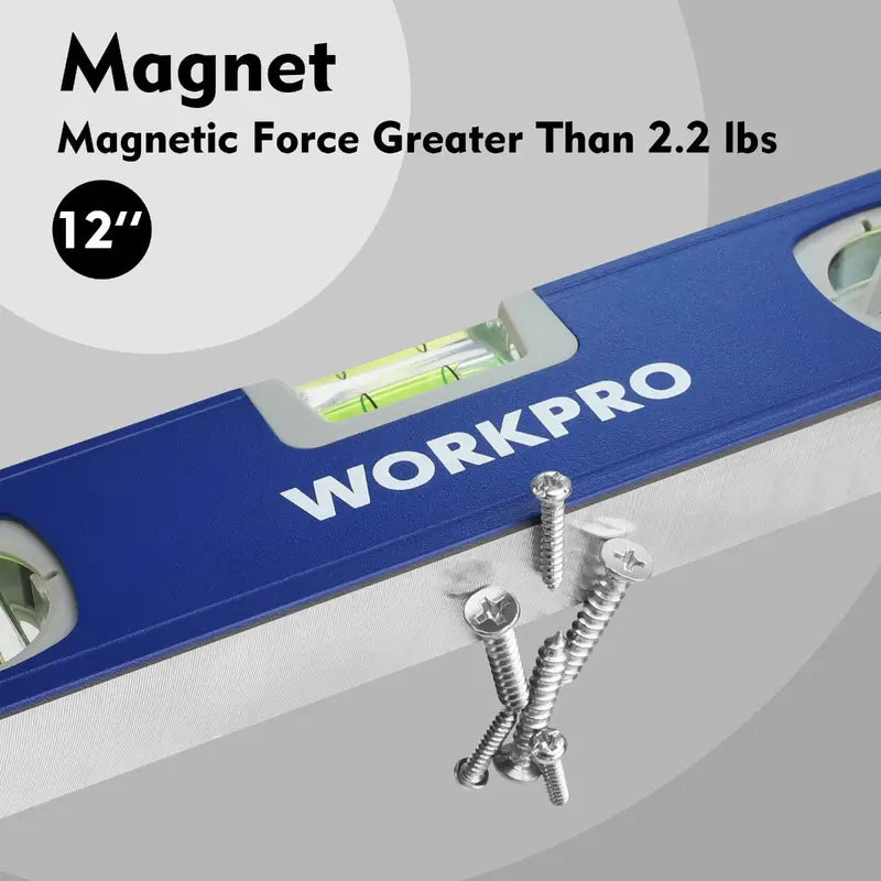 WORKPRO Triple-Length Spirit Level Set – 12″, 20″, and 40″ Aluminum Levels