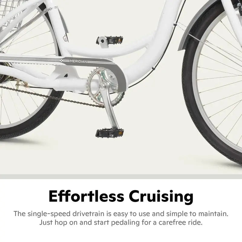 Schwinn Meridian Adult Tricycle – 26-Inch Beach Cruiser, Low-Step Frame, Wide Comfort Saddle, Foldable Basket