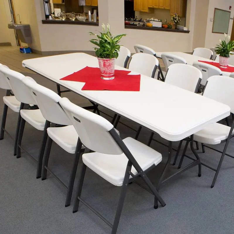 Lifetime Commercial-Grade Stacking Folding Tables – 4-Pack, 8-Foot White Tables (Model 80344)