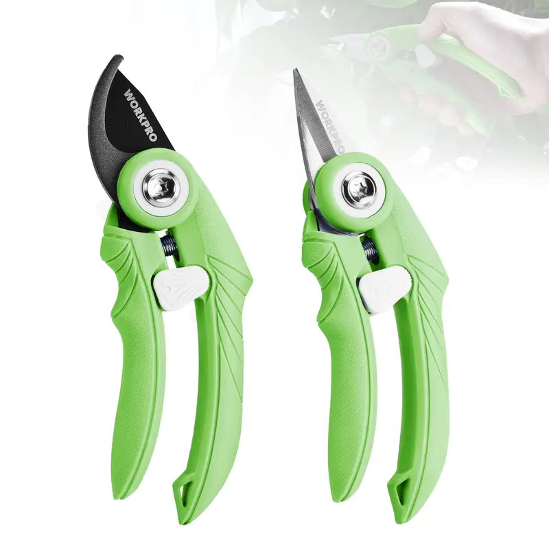 WORKPRO 2-Piece Garden Pruning Shears Set – 6.9-Inch Bypass & Straight Clippers for Precision Trimming