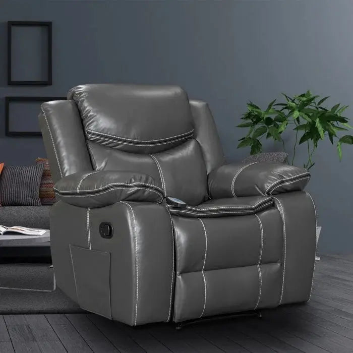 Wide-Seat Leather Recliner with Built-in Heat and Massage Functions