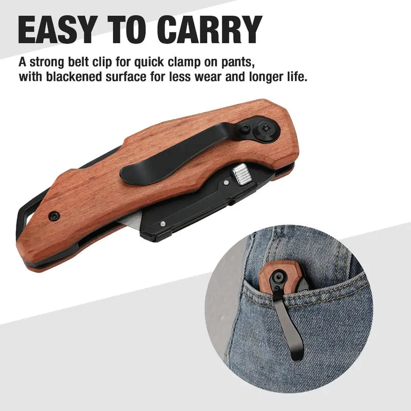 WORKPRO Heavy-Duty Folding Utility Knife – Wood Handle, Durable Blade Design