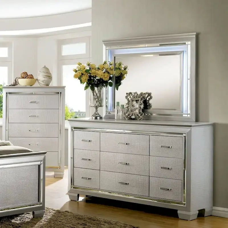 Ruff Crocodile 9-Drawer Wood Dresser and Matching Mirror Set by Furniture of America