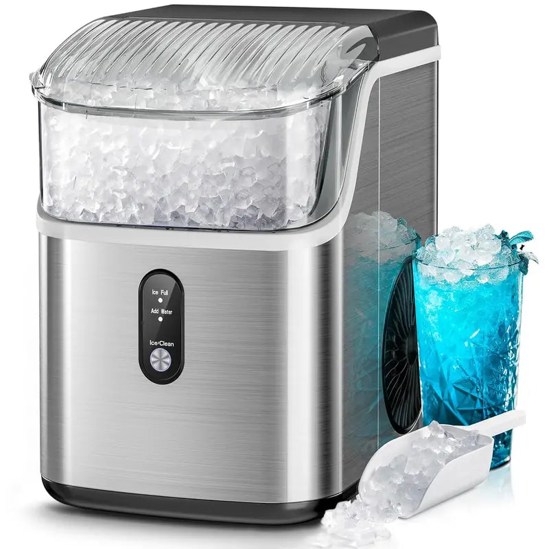 Kismile Silver Nugget Ice Maker – 35 lb/Day, Crushed Ice Option, One-Touch Controls, Self-Cleaning for Home Use
