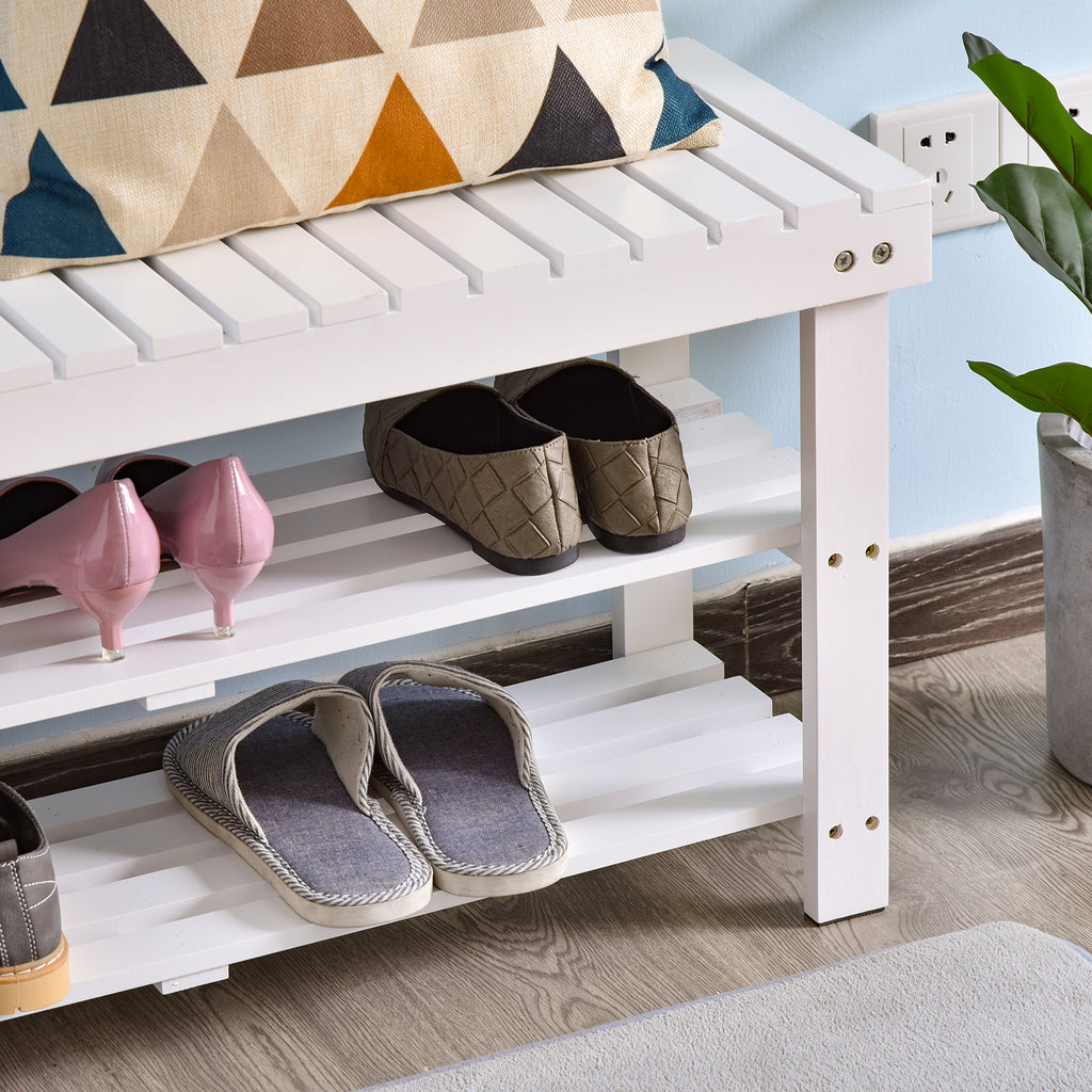 HOMCOM Schuhschrank aus Holz mit 3 Ebenen, Aufbewahrungsregal und verstecktem Fach, 90 x 29 x 45 cm, weiß