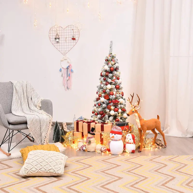 Snowy Slim Artificial Christmas Tree – Weather-Resistant Flocked Xmas Tree for Indoor & Outdoor Use