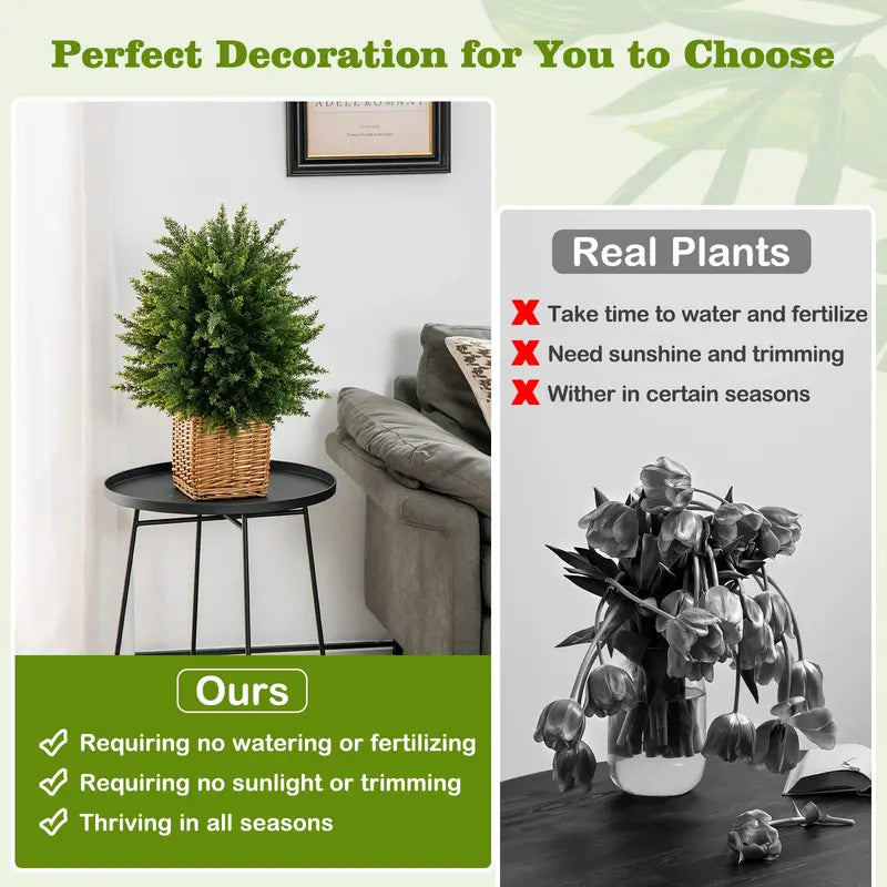 Set of Two 21.5-Inch Faux Potted Shrubs – Realistic Artificial Indoor/Outdoor Plants