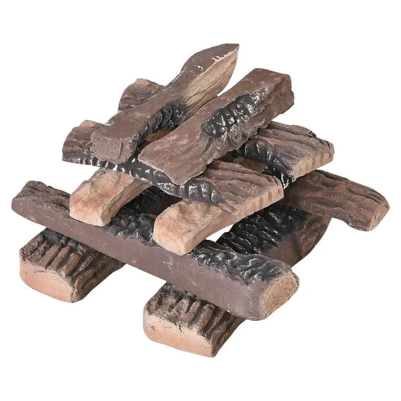 Ventless Ceramic Gas Fireplace Log Set – Realistic 9 or 10-Piece Assembly