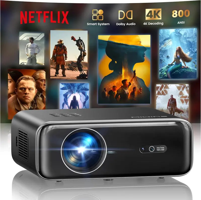 Smart Outdoor 4K Projector with Pre-Installed Apps, Wi-Fi, and Bluetooth Connectivity