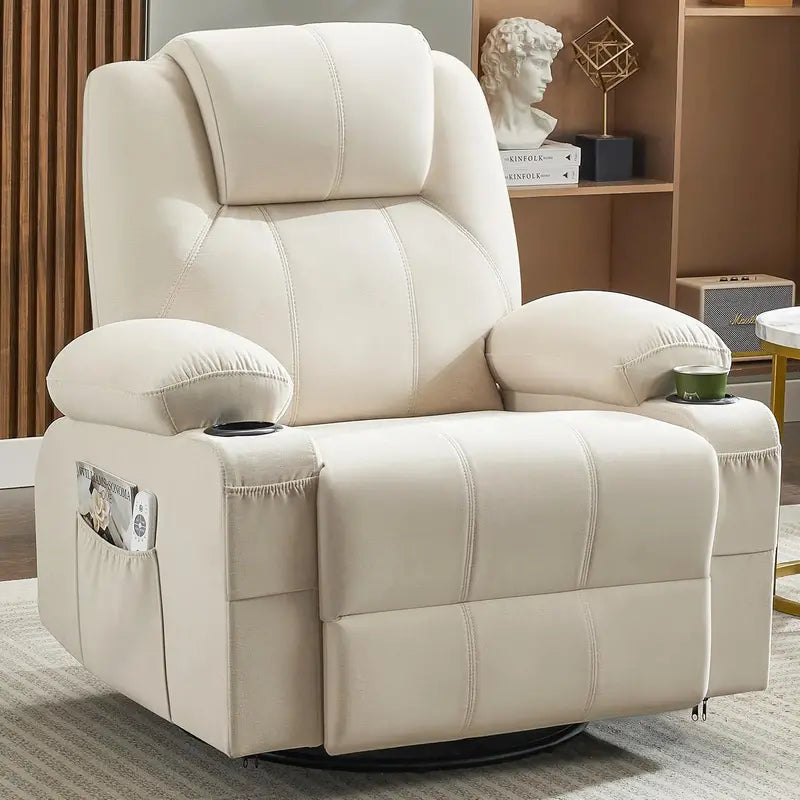 Large Swivel Rocking Recliner Sofa – Single-Seat Heated & Massaging Lounge Chair
