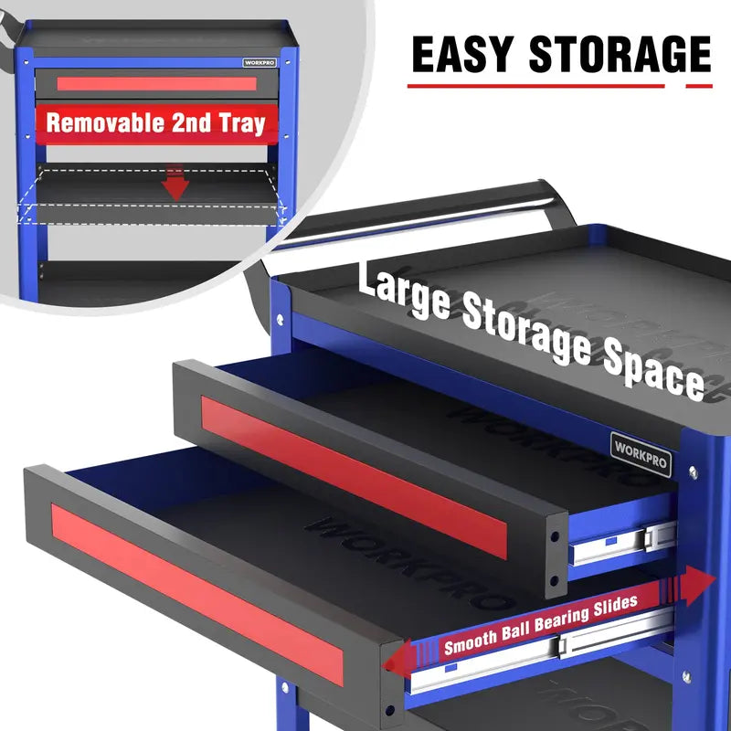 WORKPRO 28-Inch Rolling Tool Cart – Dual-Drawer Industrial Storage with Locking Wheels
