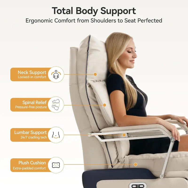 M80 Dual-Motor Executive Office Chair – Big & Tall Recliner with Footrest, Beige Fabric, 420-Lb Capacity