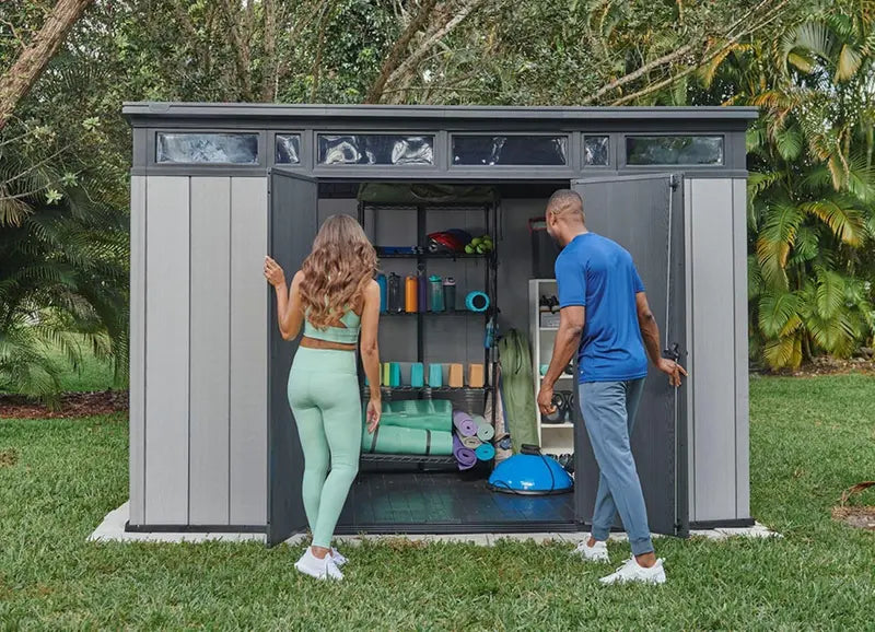 Keter Artisan 11′ x 7′ Modern Resin Storage Shed – Grey & Black, Ideal for Patio Furniture & Garden Gear