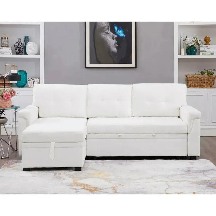 Reversible L-Shaped Sectional – Pull-Out Sleeper, Hidden Chaise Storage & Reinforced Legs