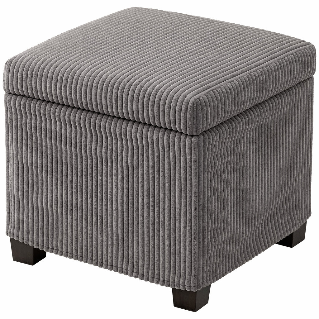 HOMCOM Aufbewahrungshocker 30 L mit abnehmbarem Deckel, gepolsterter Würfelhocker aus Ripp-Veloursstoff, 40 x 40 x 40 cm, Grau