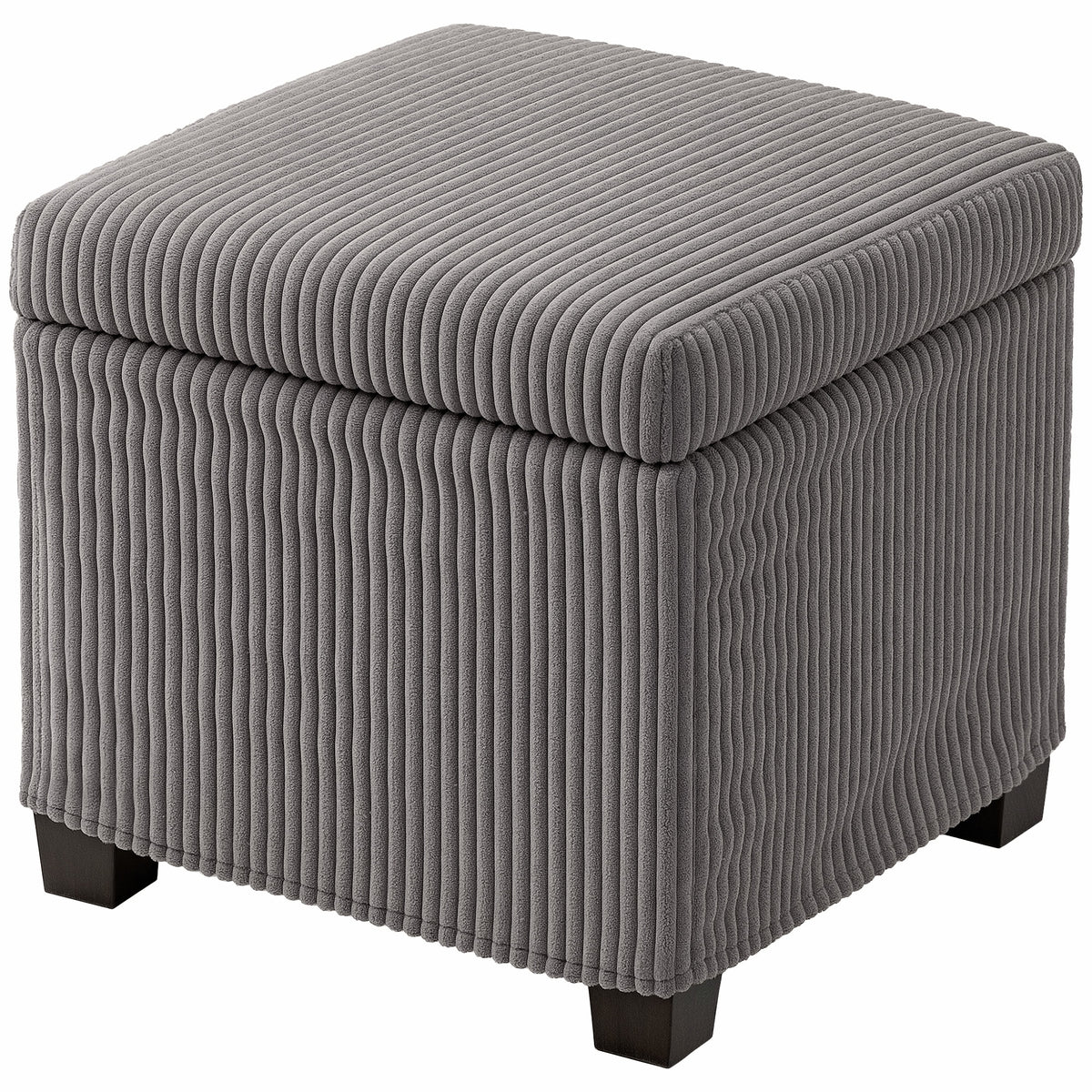 HOMCOM Aufbewahrungshocker 30 L mit abnehmbarem Deckel, gepolsterter Würfelhocker aus Ripp-Veloursstoff, 40 x 40 x 40 cm, Grau